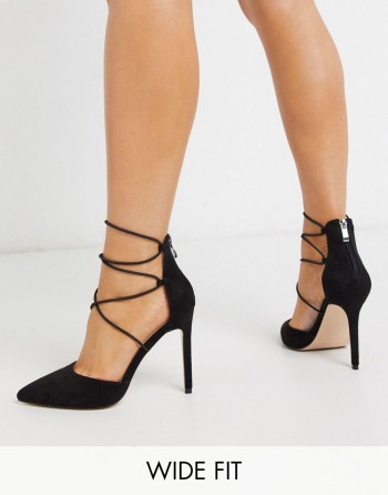 Public Desire Wide Fit Volt Tie Up Heeled Crne - Ženske Cipele | 10763ULMY